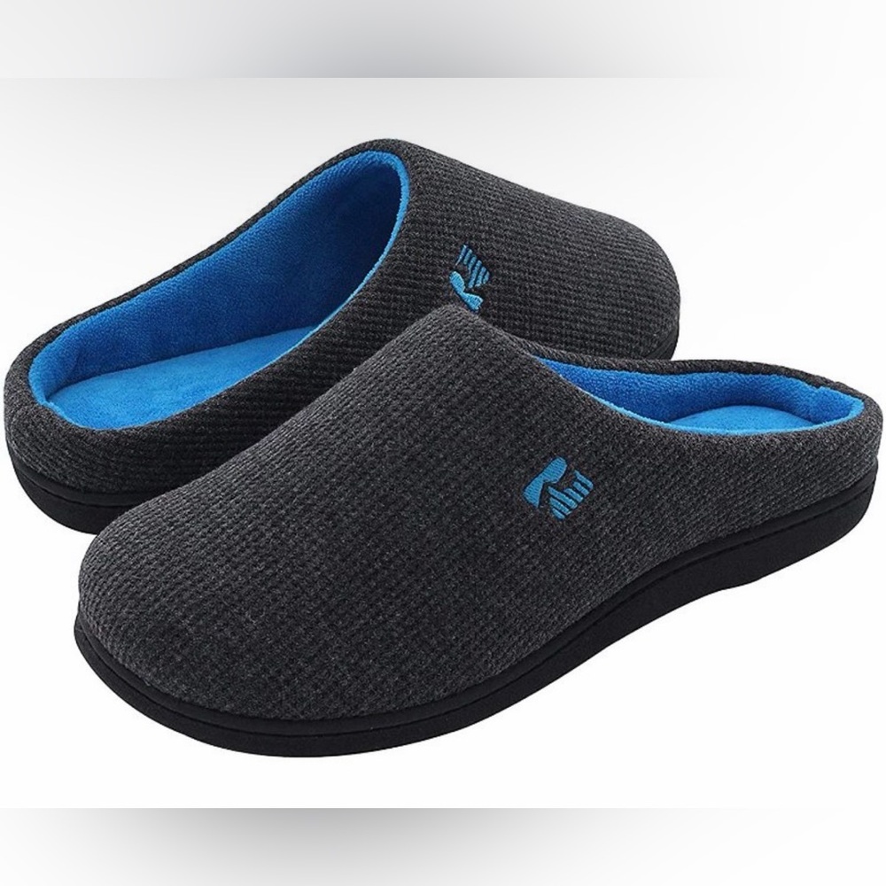 RockDove Men's Original Two-Tone Memory Foam Slipper Gray and Blue